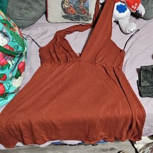 Rust Brown Sleeveless V-Neck Women’s Tank Top/Mini Dress